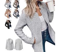 Datebacko Women's Solid Color Pocket Long Sleeve Open Front Coat, Slim Fit Business Casual Work Twill Blazer (#5,S)