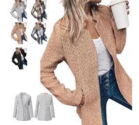 Datebacko Women's Solid Color Pocket Long Sleeve Open Front Coat, Slim Fit Business Casual Work Twill Blazer (#4,S)