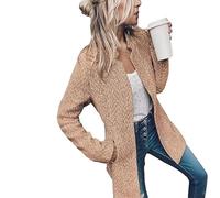 Datebacko Women's Solid Color Pocket Long Sleeve Open Front Coat, Upliftjoys Stand Collar Slim Fit Blazer (Dark Brown,S)