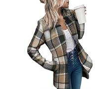 Datebacko Women's Solid Color Pocket Long Sleeve Open Front Coat, Upliftjoys Stand Collar Slim Fit Blazer (Khaki,L)