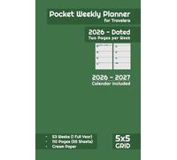 Dated Pocket Weekly Planner (Jan to Dec), 5x5 mm Grid Format, Olive Green Cover: Cream Paper | 52/53 Weeks for Entire Year | Two Pages per Week ... 4 x 6 inches (10.16 x 15.24 cm) | 112 Pages