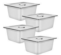 DatingDay 4 paquetes de sartenes de hotel de acero inoxidable, tamaño 1/2 x 6 pulgadas de profundidad, calibre 22/0.7 mm de grosor con tapa