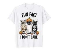 Dato Divertido Divertido de Halloween I Do Not Care Silly Frazzled Cats Camiseta gráfica económica, Hombre, Blanco, L