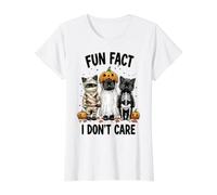 Dato Divertido Divertido de Halloween I Do Not Care Silly Frazzled Cats Camiseta gráfica económica, Mujer, Blanco, L