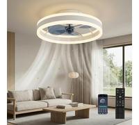 DATO Ventilador de techo con luz, 3 temperaturas de color y 6 velocidades, control remoto/app, silencioso y regulable (Blanco, 40CM)