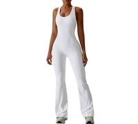 DATOZA Mono Sin mangas Mujer Yoga Una pieza Pierna ancha Monos Jumpsuit U-Cuello Escotado por detrás Mono Ajustado Mono Deporte Mujer Fitness,White-M