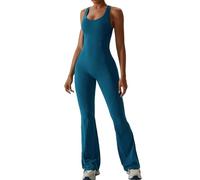 DATOZA Mono Sin mangas Mujer Yoga Una pieza Pierna ancha Monos Jumpsuit U-Cuello Escotado por detrás Mono Ajustado Mono Deporte Mujer Fitness,Navy Blue-M