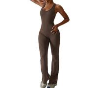 DATOZA Mono Sin mangas Mujer Yoga Una pieza Pierna ancha Monos Jumpsuit U-Cuello Escotado por detrás Mono Ajustado Mono Deporte Mujer Fitness,Coffee-XL