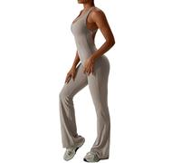 DATOZA Mono Sin mangas Mujer Yoga Una pieza Pierna ancha Monos Jumpsuit U-Cuello Escotado por detrás Mono Ajustado Mono Deporte Mujer Fitness,Linen-M