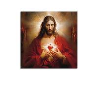 DATOZA Póster decorativo de pintura de Jesús con el corazón sagrado de Jesús, póster de pared e impresión artística moderna para decoración de dormitorio familiar, 16 x 16 pulgadas (40 x 40 cm)
