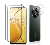 Datree 2 Piezas Protector de Pantalla para Realme 12 5G/Realme 12x 5G, con 2 Piezas Protector de Lente de Cámara,Dureza 9H Sin Burbujas, Alta Definicion,Anti-Arañazos Cristal Templado