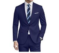 Datysum Traje de 2 piezas para padrinos de boda, traje de esmoquin, blazer de graduación, traje ajustado de dos botones, vestido de boda, chaqueta y pantalones con corbata, marino, Large