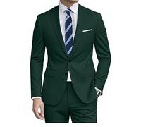 Datysum Traje de 2 piezas para padrinos de boda, traje de esmoquin, blazer de graduación, traje ajustado de dos botones, vestido de boda, chaqueta y pantalones con corbata, Verde oscuro, Small
