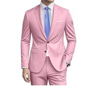 Datysum Traje de 2 piezas para padrinos de boda, traje de esmoquin, blazer de graduación, traje ajustado de dos botones, vestido de boda, chaqueta y pantalones con corbata, Rosado, Small