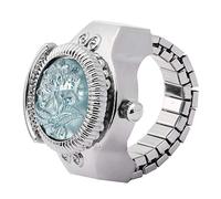 DAUERHAFT Reloj con Anillo de Dedo ,Tapa abatible Redonda ,Flor Rosa para Mujer ,Reloj de Cuarzo ,preciso ,con Correa elástica ,único y de Moda(Lago Azul)