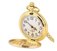 DAUERHAFT Reloj de Bolsillo analógico de Cuarzo clásico, 3 Colores, Liso, Colgante de Collar, con Cadena, una Buena decoración, Halloween, día de Navidad, Boda(Cadena Ligera de Oro)