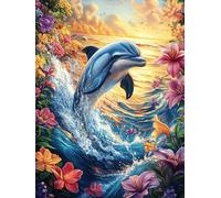 Dauphin dans l'océan au coucher de soleil Rompecabezas 1000 Piezas Cartón Resistente Para Adultos Animal cuento de hadas fantástico Actividades Grupales Para Relajarse Decoración Pared Regalo Aniversa