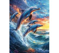 Dauphins sautant dans les vagues de l'océan Puzzle 1000 Piezas Cartón Blanco Premium Para Expertos Animal cuento de hadas fantástico Eventos Team Building Ejercita La Mente Hobby Y Ocio Regalo De Navi