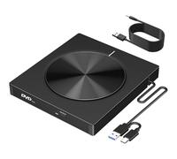DAUZZOX Unidad externa de DVD CD USB 3.0 y USB-C, ultrafina, con 2 puertos USB y lector de tarjetas SD/TF, Plug & Play External DVD Drive para ordenador portátil, PC, escritorio, Windows, Mac, Linux