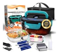 DAVANSU® SUPER PACK Fiambrera Electrica 80W 4 en 1 + 7 ACCESORIOS | 12V/24V/220V~240V Calentador de Comida Portatil con Termo para Coche Camión, Trabajo 1.5L |Acero Inoxidable 304|Fiambrera termica