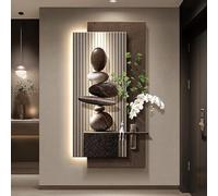 DAVBIR Pintura Decoración De Pared 3D De Arenisca, Hoja Verde Decorativa para Colgar En La Pared Con Luz LED, Mural de Pared Brillante for Pasillo, Sala de Estar(Brown 1,70 * 140cm/28 * 55in)