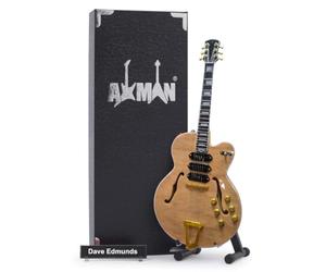 Dave Edmunds - Guitarra eléctrica Archtop de cuerpo hueco rubio, réplica de guitarra en miniatura, regalos musicales, ornamental hecha a mano, escala 1/4, incluye una caja de exhibición, etiqueta de