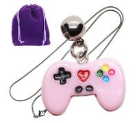 Dave The Bunny Collar con colgante de controlador de videojuegos rosa para fanáticos de los videojuegos, bonito botón de corazón, joyería con cadena elegante y bolsa de regalo morada para estilo geek