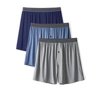 DAVID ARCHY Calzoncillos Tipo Bóxer para Hombre, Calzoncillos Holgados, con Botones, Bragueta Abierta, Rayón de Bambú, Paquete de 3