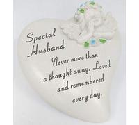 David Fischhoff - Placa conmemorativa de piedra, resistente al agua y a la intemperie, resina, Cherub Heart Stone With Blue Flowers., Husband