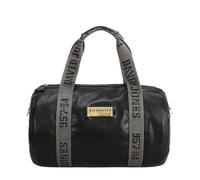 David Jones - Bolsa de viaje para fin de semana, piel sintética, gran compartimento con cremallera, bolsillos interiores, bandolera ajustable, tamaño cabina, Negro , 44 x 29 x 29 cm, Bolsa de viaje