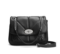 David Jones - Bolso Bandolera Acolchada Mujer - Bolso de Hombro Cruzado con Cadena Piel Sintética - Bolso de Mano Cuero PU Tamaño Mediano - Bolso Elegante con Torniquete Moda Clutch Embrague - Negro
