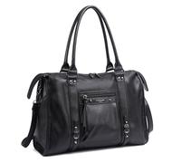 David Jones - Bolso grande para mujer - Bolso de mano para hombro, bandolera de piel sintética - Bolso curso de escuela secundaria de trabajo, talla A4 - Ciudad vintage de moda elegante, Negro