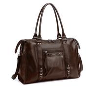 David Jones - Bolso grande para mujer - Bolso de mano para hombro, bandolera de piel sintética - Bolso curso de escuela secundaria de trabajo, talla A4 - Ciudad vintage de moda elegante, marrón