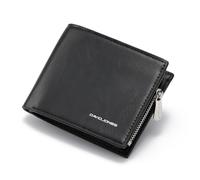 David Jones - Cartera de Hombre Pequeña - Porta tarjetas y Monedero de Efecto Cuero - Muchos Compartimentos Bolsillos para Billetes y Monedas - Negro