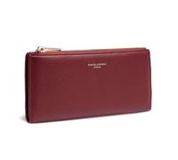 David Jones - Cartera de mujer tipo billetera de piel sintética - Larga cartera con soporte para tarjetas y monedas de PU - Con bolsillo para billetes y monedas, rojo burdeos
