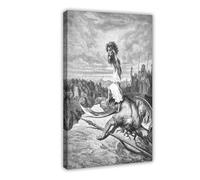 David Slays Goliat de Gustave Dore 1886 - Póster artístico en lienzo y arte de pared moderno para decoración de dormitorio familiar, marco de 40 x 60 cm