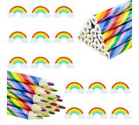 DAVIDJAMESCLARKE Juego de 30 lápices de colores arcoíris, lápices de colores Jumbo para niños, 15 lápices de colores arcoíris con 15 gomas de borrar de arco iris, lápices de colores arcoíris para