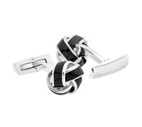 DAVIDOFF ESSENTIALS Cufflinks - Gemelos de plata redondos para hombre con forma entrelazada - gemelos para camisas de latón rodiado lacados en negro - accesorios de hombre para bodas y eventos