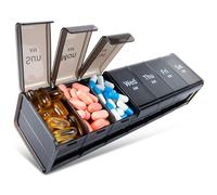 Daviky Pastillero semanal extra grande 2 veces al día, pastillero XXL para 7 días con compartimentos grandes AM PM, estuche de medicina diaria sin BPA, soporte para pastillas jumbo para aceites de