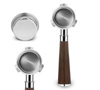 Davonpha Portafiltro Sin Fondo 54mm para Breville Sage Barista Express/Pro/Touch, Filtro Desnudo de Acero Inoxidable 304 con Mango de Madera de Ébano, Incluye Cesta de Filtro de 18g, BES870/878/880