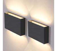 DAWALIGHT Aplique pared led exterior rectangular,2 x 6 W, 3000 K, luz blanca cálida,IP65 Impermeable Luz Exterior Iluminación para Balcón Garaje Terrazas Patio Jardín,gris oscuro, plástico,2 Paquete
