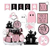 DAWCBVJQ Decoraciones de Mesa Halloween - 13 Piezas Centro de Mesa Halloween para mesas, Cartel de Madera con temática Fantasma Boo Decoraciones para estantería Cocina casa Fiesta y