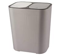 Daweglop Cubo de basura rectangular de plástico pulsador doble compartimento 12 litros cubo de basura cubo de basura gris