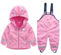 DAWILS Chaqueta Impermeable Pantalón Impermeable para Niños Niñas, Chubasquero Impermeable para Unisex, Traje de lluvia, Intemperie Pantalón de Lluvia Niño Niña Ropa Impermeable,Rosa Estrellas 5 Años