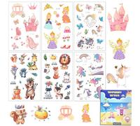 Dawnglow Tatuajes de Unicornio para Niños, 6 Hojas de Tatuajes Temporales Metálicos, Tatuajes de Princesas y Animales, Tatuajes Temporales Amigables con la Piel