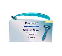 DawnMist Triple Play DR3886 - Maquinilla de afeitar personal con tira lubricante de un solo filo, triple hoja, color verde azulado, 10 por caja