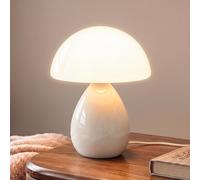 Dawnwake Lámpara de hongo de noche, Lámpara de mesa LED ajustable, Lámpara de decoración para sala de estar, Dormitorio, Lámpara de mesa de hongo, Base de cerámica, Vidrio, Pequeño farol (Crema-B)