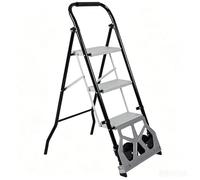 DAWNYIELD Carretilla Manual Plegable 2 en 1 & Escalera de 3 Peldaños, Escalera de Acero Plegable, Carro Convertible con Peldaños Anchos, Carro Portátil con Ruedas, Taburete Escalera de Aluminio 150kg