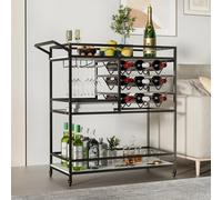 DAWNYIELD Carrito de Barra rodante, Carrito de Servicio con Estante para Vino y Soporte para Copas, Carrito de café de 3 Niveles con Gran Almacenamiento para Fiestas en la Sala de Estar(Negro)