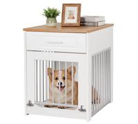 DAWNYIELD Jaula para Perros Pequeños, Mueble Estilo Casa de Madera con Puerta Abatible con Cerradura y Cajón, Corralito Interior para Cachorros Que Sirve como Mesita Auxiliar, Blanco